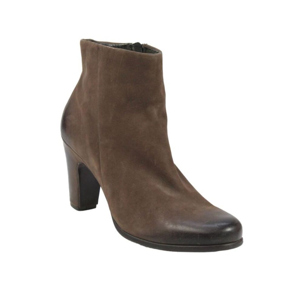 ECCO Womens Side Zip Block Heel Leather Ankle Booties Brown Size 40